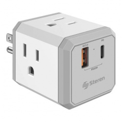 Steren Multicontacto de Pared 905-139, 4 Contactos, 1x USB-A, 1x USB-C, 15A, Blanco 