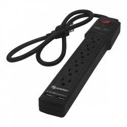 Steren Barra Multicontactos 905-3005, 6 Salidas, Negro 