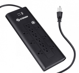 Steren Supresor de Picos 905-420, 12 Contactos, 2x USB 2.0, 2065 Joules, Negro 