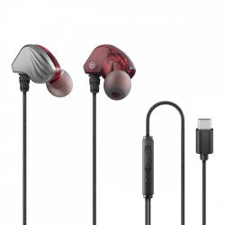 Steren Audífonos Intrauriculares con Micrófono AUD-385, Alámbrico, USB-C, Rojo/Negro 