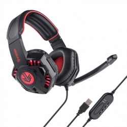 Steren Audífonos Gamer AUD-555, Alámbrico, 2 Metros, USB, Negro/Rojo 