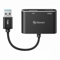 Steren Adaptador USB A 3.0 Macho - HDMI/VGA Hembra, Negro 