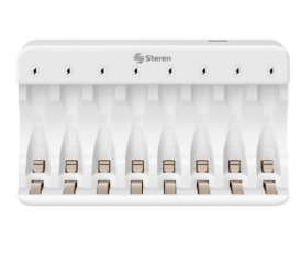 Steren Cargador para 8 Pilas CRG-400, AA/AAA, No Incluye Pilas 