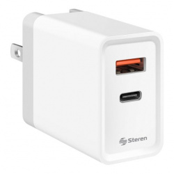 Steren Cargador de Pared ELI-760, 36W, 1x USB-A, 1x USB-C, Blanco 