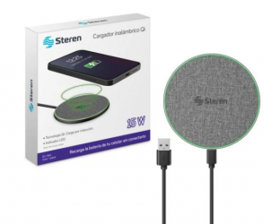 Steren Cargador Inalámbrico Qi, 15W, 1 x USB-A 1 x USB-C 