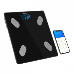 Báscula Corporal Inteligente Steren MED-2000, Android/iOS, hasta 180Kg, Negro, Medición de IMC/Grasa Corporal/Agua Corporal 