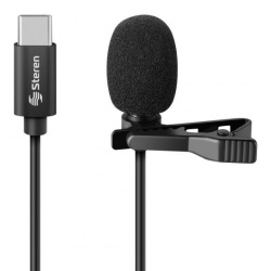 Steren Micrófono de Solapa MOV-033, Alámbrico, USB C, Negro 