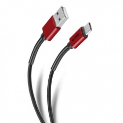 Cable USB A Macho - USB C Macho, 1.2 Metros, Negro/Rojo 