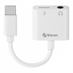 Steren Adaptador de Audio USB-C Macho - 3.5mm Hembra/USB-C Hembra, Blanco 