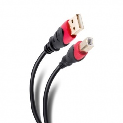 Steren Cable Elite USB A Macho - USB B Hembra, 1.8 Metros, Negro/Rojo 