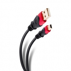 Steren Cable USB A Macho - Mini USB A Macho, 1.8 Metros, Negro/Rojo 