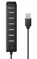 Steren Hub USB USB 2.0 de 7 Puertos, Negro 