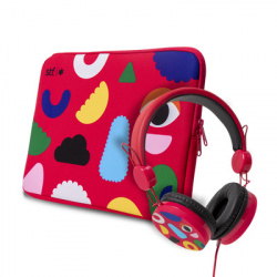 STF Kit Funda y Audífonos ST-P16123 para Laptop de 14”, Rojo 