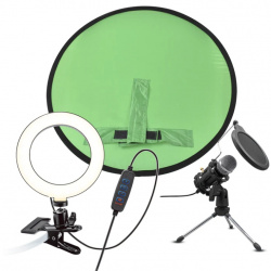 STF Kit Micrófono Instant Star, Alámbrico, 3.5mm, Negro ― incluye Aro de Luz LED y Pantalla Verde 