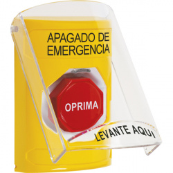 STI Botón de Apagado de Emergencia, Alámbrico, Amarillo, Texto en Español 