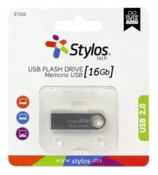 Memoria USB Stylos ST100, 16GB, USB 2.0, Plata, 10 Piezas 