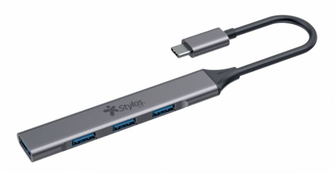 Stylos Hub USB C Macho - 4x USB 2.0 Hembra, 480 Mbit/s, Gris 