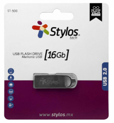﻿Memoria USB Stylos ST500, 16GB, USB 2.0, Plata 
