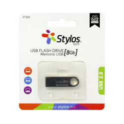 Memoria USB Stylos, 8GB, USB A, Lectura 80MB/s, Plata 