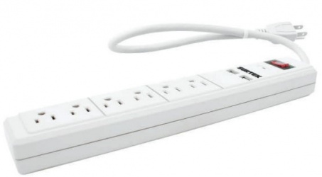 Surtek Barra Multicontactos SYS136204, 6 Entradas + 2 USB, 127V, Blanco 