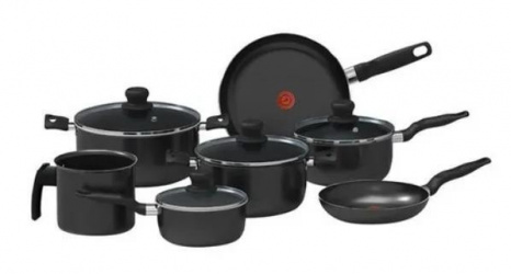 T-Fal Batería de Cocina Vital, Aluminio, Antiadherente, 11 Piezas, Negro 