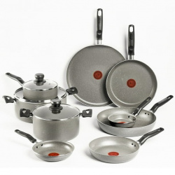 T-Fal Batería de Cocina Talent Stone, Aluminio, Antiadherente, 12 Piezas 