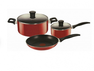 T-Fal Juego de Batería Family Cook, Antiadherente, 5 Piezas, Rojo 