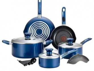T-Fal Batería de Cocina Excite ProGlide, Aluminio, Antiadherente, 14 Piezas, Azul 