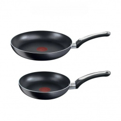 T-Fal Juego de Sartenes B4730284M, 2 Piezas, Antiadherente, Aluminio, Negro  