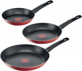 T-Fal Juego de Sartenes Simply Cook Red, 20/24/30cm Antiadherente, 3 Piezas, Rojo 