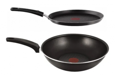 T-Fal Juego de Sartenes, 2 Piezas, Antiadherente, Aluminio, Negro 