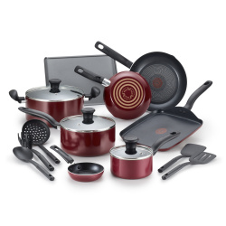T-Fal Batería de Cocina B6064, Acero Inoxidable, Antiadherente, 16 Piezas 