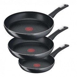 ﻿T-Fal Juego de Sartenes Hard Titanum Plus, 20/24/30cm Antiadherente, 3 Piezas, Negro 