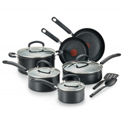 T-Fal Batería de Cocina C561SC, Titanio, Antiadherente, 12 Piezas 