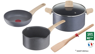 T-Fal Batería de Cocina Natural Force, Aluminio, Antiadherente, 5 Piezas, Gris 