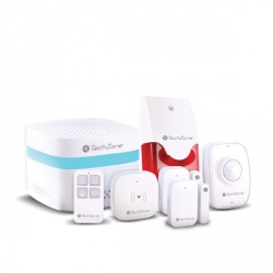 TechZone Kit Sistema de Alarma Smart Home, Inalámbrico, Incluye Centro de Control/Sirena Estroboscópica/Sensor de movimiento/2 Sensores de Puerta o Ventana/Boton inteligente/Control Remoto 