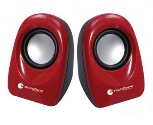 TechZone Mini Bocinas Multimedia TZSPK-02, Alámbrico, 3.5mm, Rojo 