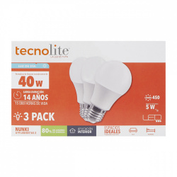 Tecnolite Kit Foco LED, Luz de Día, Base E27, 5W, 450 Lúmenes, Blanco - 3 Piezas 