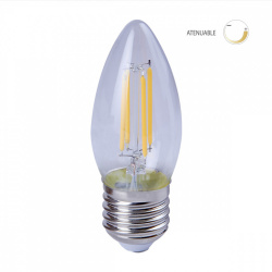Tecnolite Foco Regulable Tipo Vela LED Gallium, Luz Suave Cálida, Base E27, 4.5W, 420 Lúmenes, Transparente 