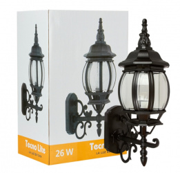 Tecnolite Lámpara Farol para Pared Siena, Exteriores, Base E27, máx. 26W, Negro, para Casa - No Incluye Foco 