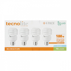 Tecnolite Kit Foco, Luz de Día, Base E27, 23W, 1600 Lúmenes, Blanco - 4 Piezas 