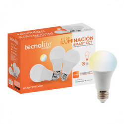 Tecnolite Kit Foco Regulable LED Inteligente Smart CCT, WiFi, Luz Blanca Dinámica, Base E27, 7W, 800 Lúmenes, Blanco - 3 Piezas 