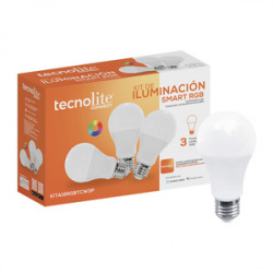 Tecnolite Kit Foco Regulable LED Inteligente Smart RGB, WiFi, Luz Blanca/RGB, Base E27, 8W, 800 Lúmenes, Blanco - 3 Piezas 