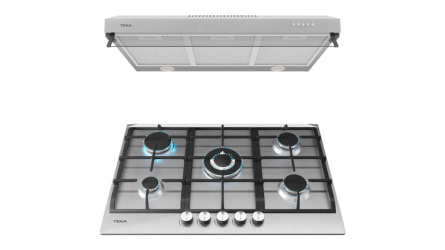 Teka Kit Parrilla de Gas y Campana Duetto Deluxe 75, 5 Quemadores, Acero Inoxidable 