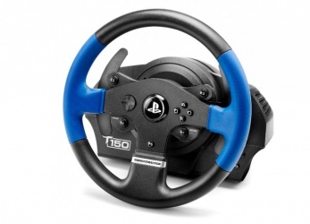 Thrustmaster Volante + Pedales T150 Force Feedback, Alámbrico, Negro/Azul, para PlayStation 4/3 y PC 