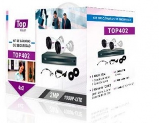 Topvision Kit de Vigilancia TOP402 de 2 Cámaras CCTV Bullet y 4 Canales, con Grabadora 