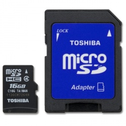 Memoria Flash Toshiba, 16GB microSDHC Clase 4, con Adaptador 