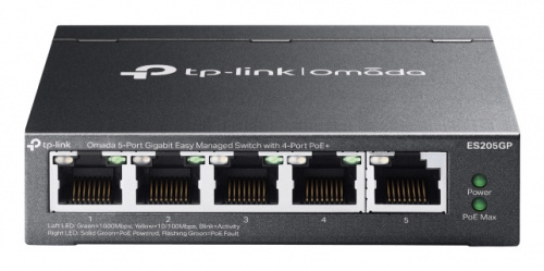 Switch TP-Link ES205GP, 5 Puertos Gigabit Ethernet 10/100/1000 4 x PoE Activo 65W, 10 Gbit/s, 8000 Entradas, Administrado  