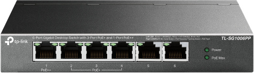 Switch TP-Link Gigabit Ethernet TL-SG1006PP, 6 Puertos 10/100/1000Mbps (4x PoE), 12 Gbit/s, 4000 entradas - No Administrable 