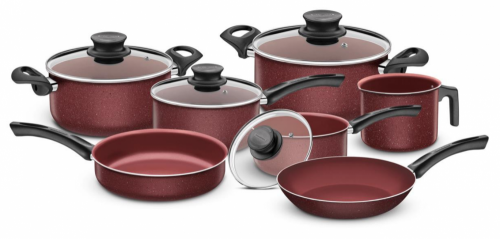 Tramontina Batería de Cocina Paris, Aluminio, Antiadherente, 7 Piezas, Rojo 